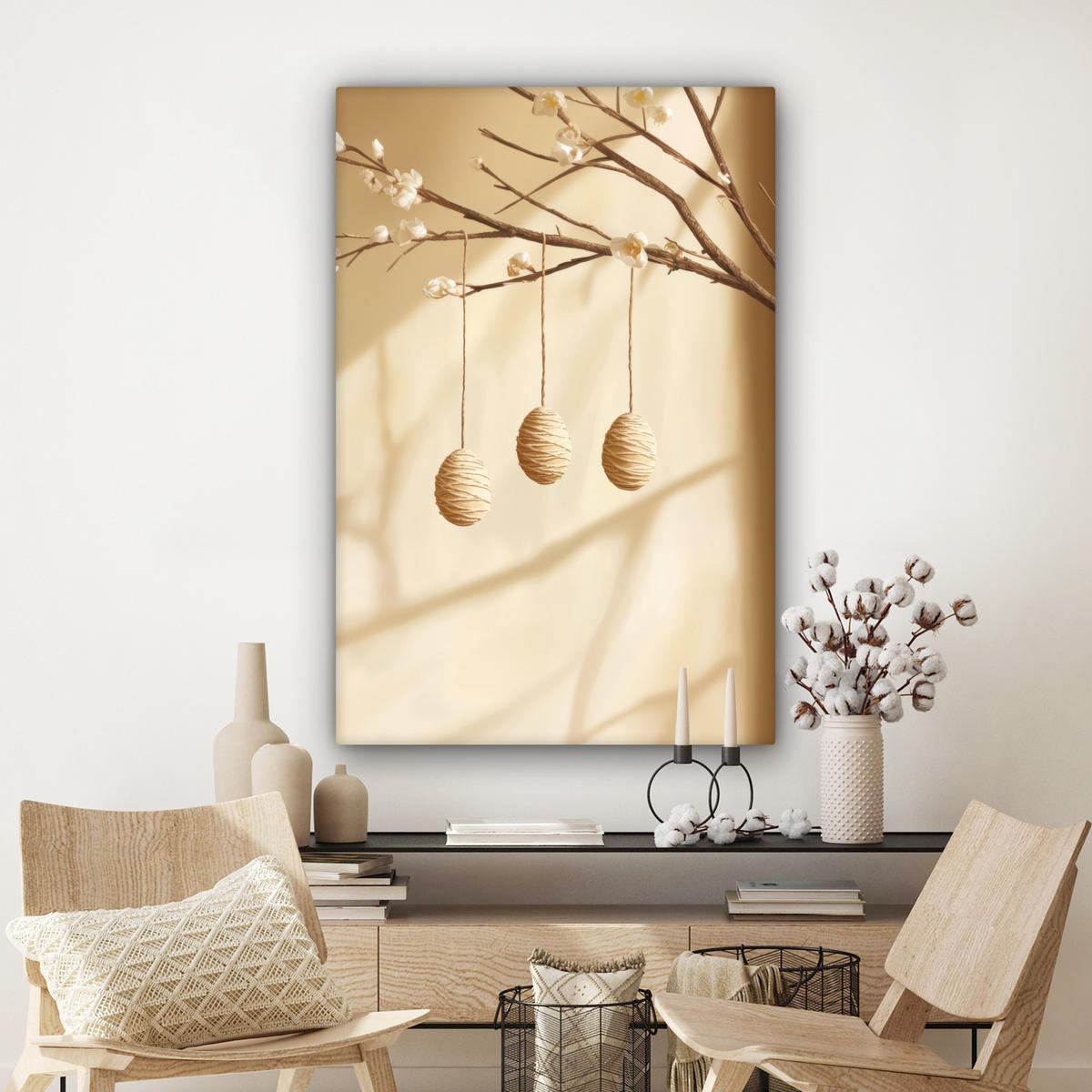 LEINWANDBILD Beige - Osterkuchen - Eier Deko XXL 80x120 cm - Beige, Textil (80/120cm) - MuchoWow