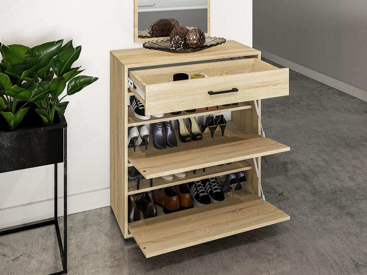 SCHUHSCHRANK Caro Sonoma Eiche hell 80 / 34 / 90cm - Braun/Sonoma Eiche, Holz/Holzwerkstoff (80/90/34cm) - Feldmann-Wohnen
