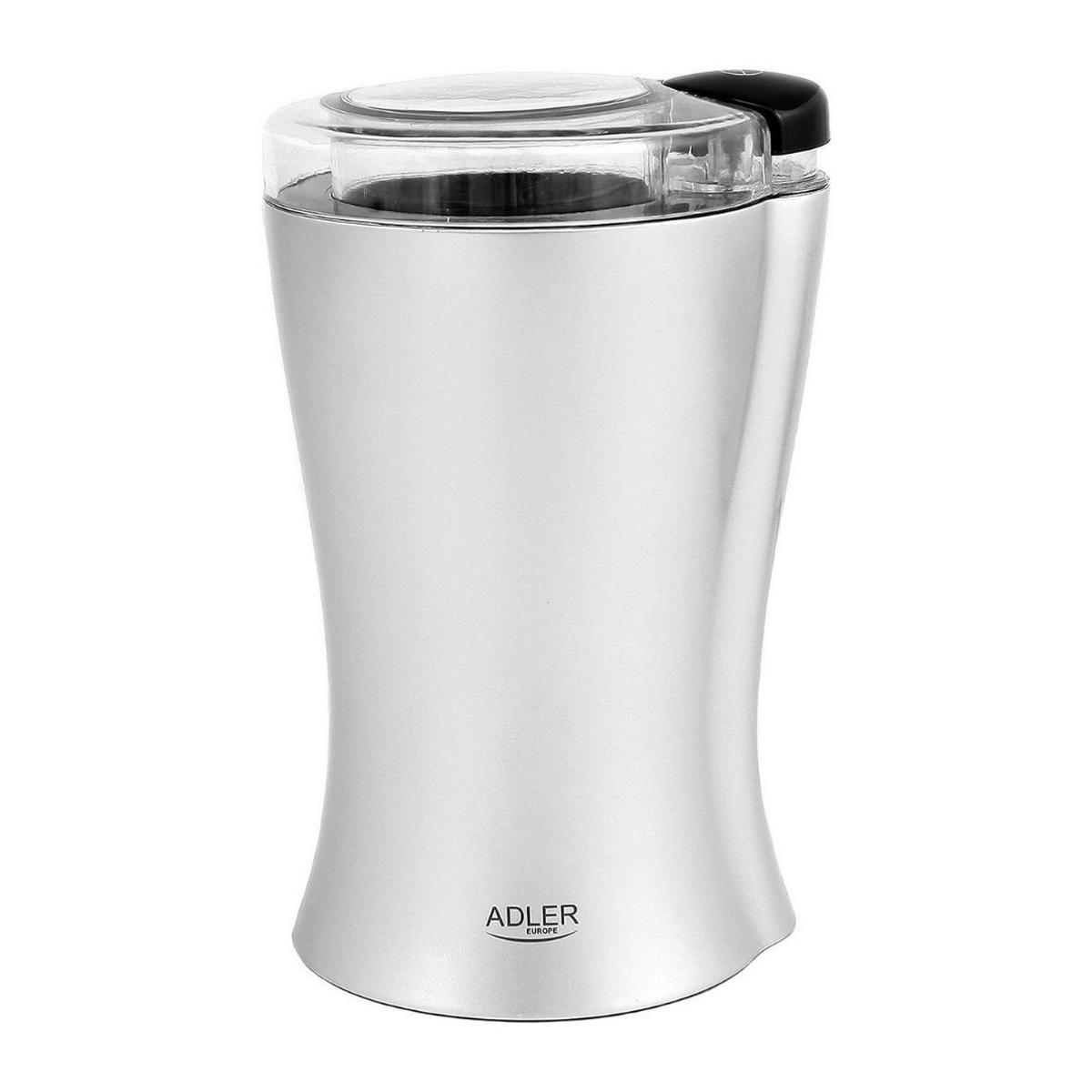 KAFFEEMÜHLE, Elektrisch, 150W, 70g Füllmenge, Edelstahl Mahlwerk, Kaffee, Espresso, Gewürze, Nüsse, Haushalt, Küchenmaschine, Silber, Bohnen, Aroma - Silberfarben/Schwarz, Kunststoff (10/18/10cm) - Adler