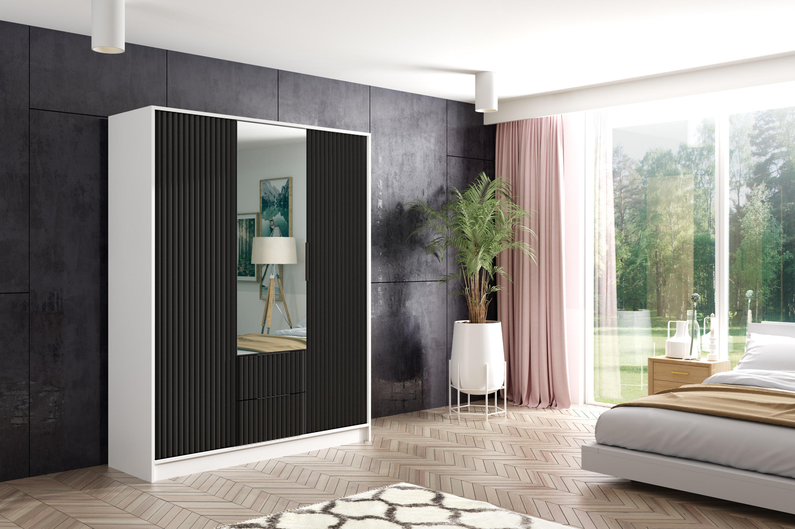 KLEIDERSCHRANK NOA - 150 cm - Weiß|Schwarz - Schwarz/Weiß, Holzwerkstoff (150/200/51cm) - ALTDECOR