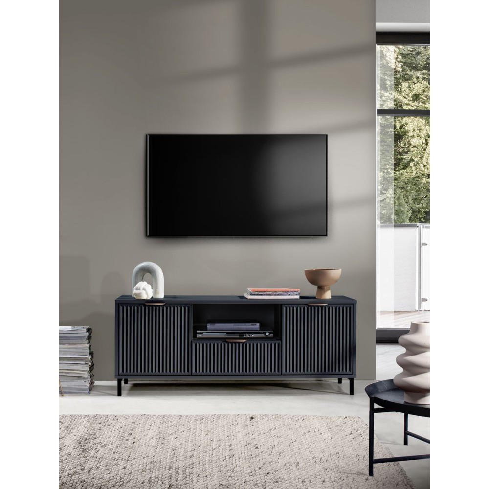 LOWBOARD Linna mit zwei Türen dunkelblau 135 cm - Schwarz/Dunkelblau, Holzwerkstoff/Metall (135/56/40cm) - Beautysofa