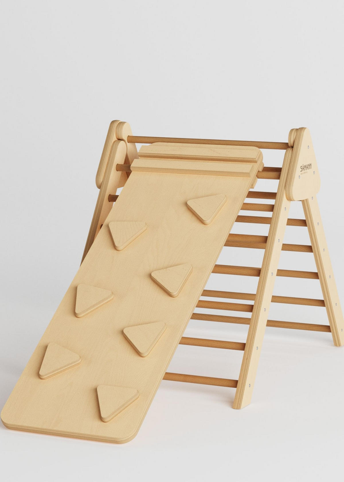 KLETTERDREIECK Pikler 2 in 1 Set mit Rutsche, faltbar & höhenverstellbar - Naturfarben, Holz (73/74/93cm) - Sämann – make a difference.