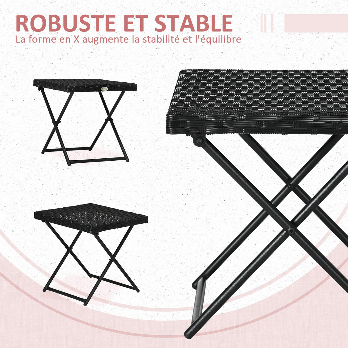 GARTENBEISTELLTISCH DE-13616 klappbar, quadratisch Schwarz - Schwarz, Kunststoff/Metall (40/40/40cm) - ComfortXL