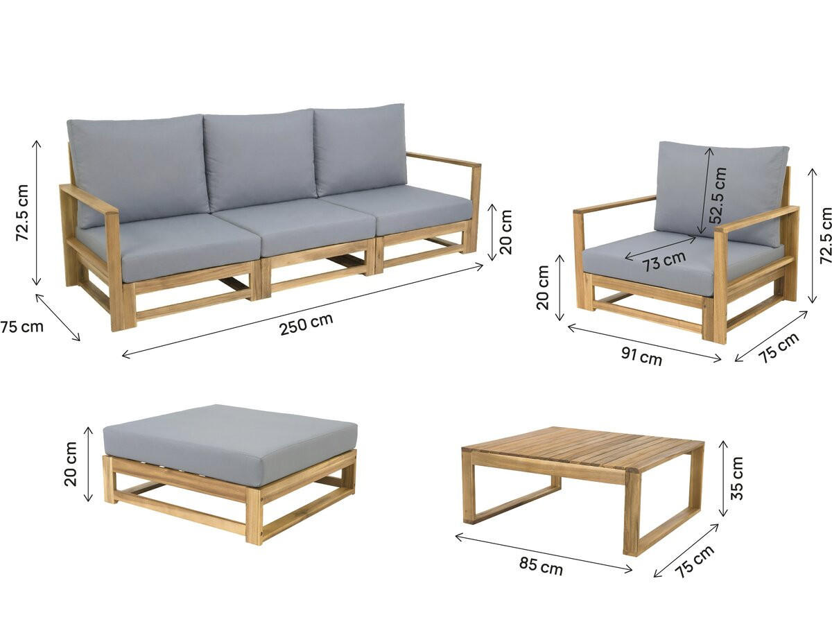 LOUNGEGARNITUR Bellingham 5-Sitzer Grau - Grau, Holz - Habitat Garten
