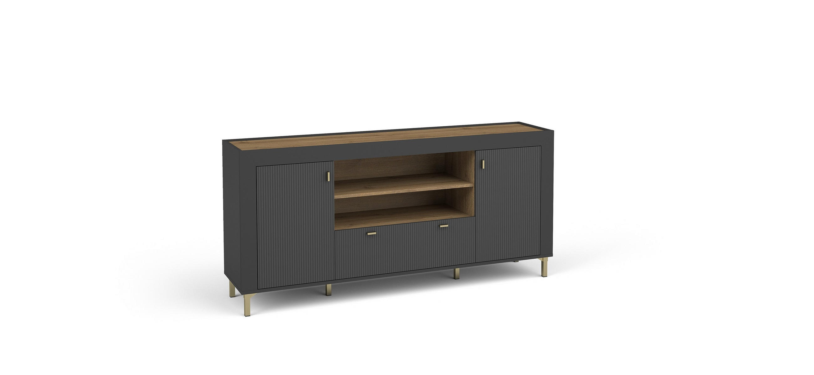 KOMMODE ZELOS 177,2/83,6/40cm mit 1 Schubladen 2 Türen Schwarz - Schwarz, Holzwerkstoff (177.2/83.6/40cm) - MASSENO