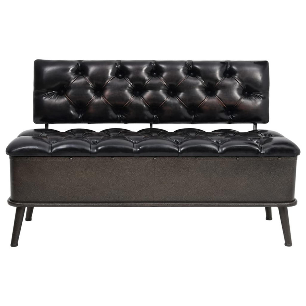 SITZBANK mit Stauraum und Rückenlehne 110cm Schwarz Kunstleder - Schwarz, Textil (110/75/52cm) - furnicato