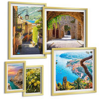 BILDER SET 5er Set - 50x50 cm & 20x30 cm & 40x60 cm Goldrahmen - Bezaubernde Straßen voller Zitronenblüten - Goldfarben, Kunststoff (40/60cm) - TULUP