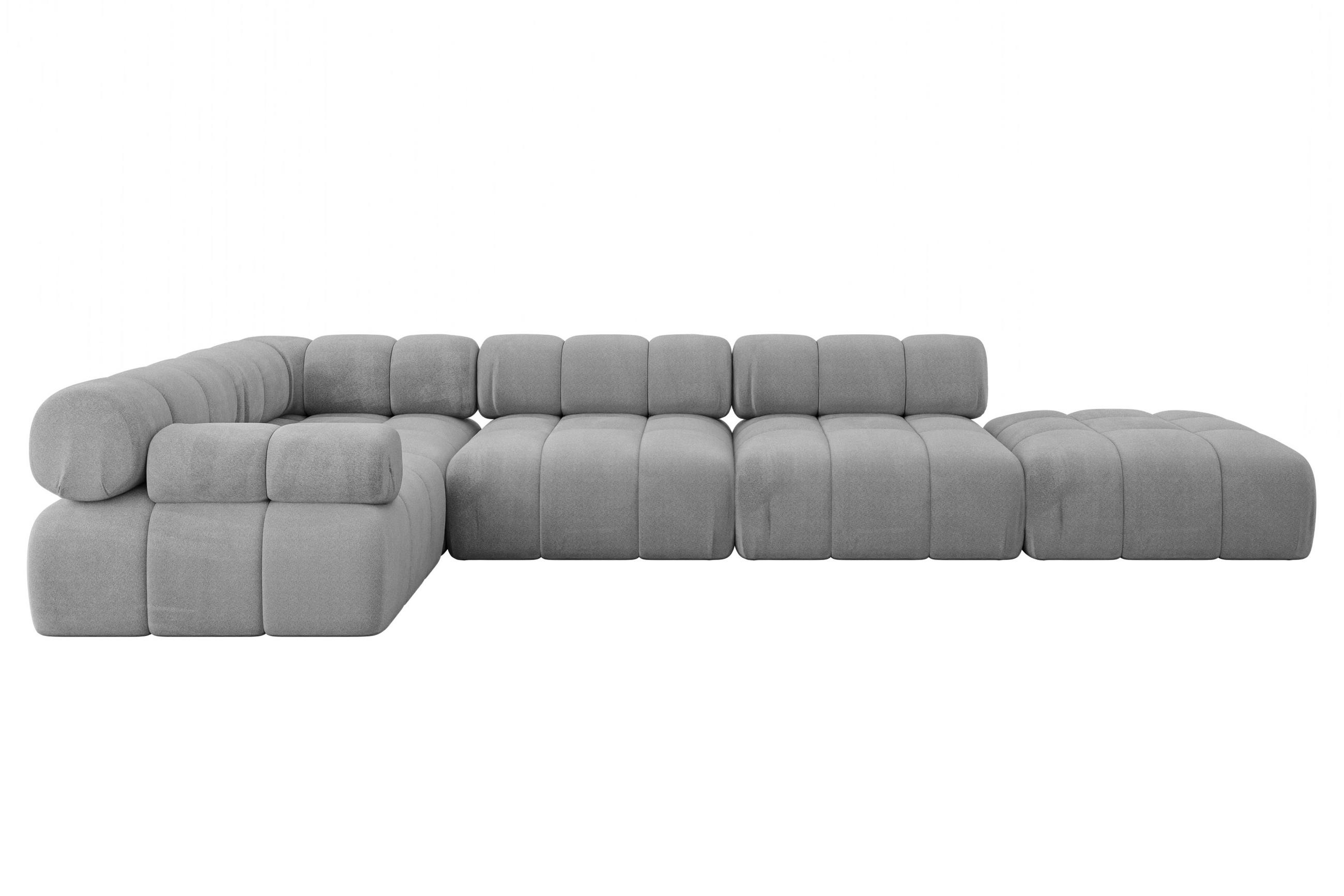 ECKSOFA modulares Sofa Felto-L2 - 380x190x70 cm Hellgrau Velours - Hellgrau, Holzwerkstoff/Textil (380/190cm) - ALTDECOR