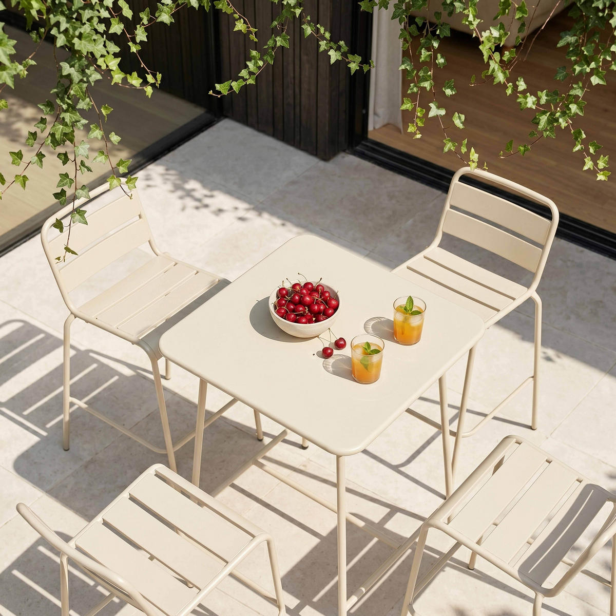 GARTENSET 5-tlg., Elfenbeinfarbe - Beige, Metall - Oviala