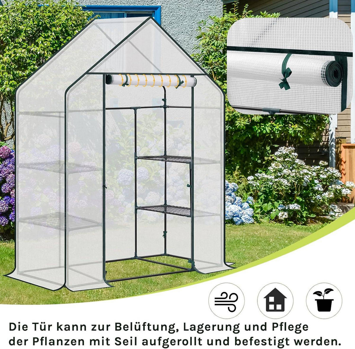 FOLIENGEWÄCHSHAUS, Metallgestell, 143 x 195 x 73 cm, Weiß - Weiß, Textil/Metall (143/195/73cm) - Woltu
