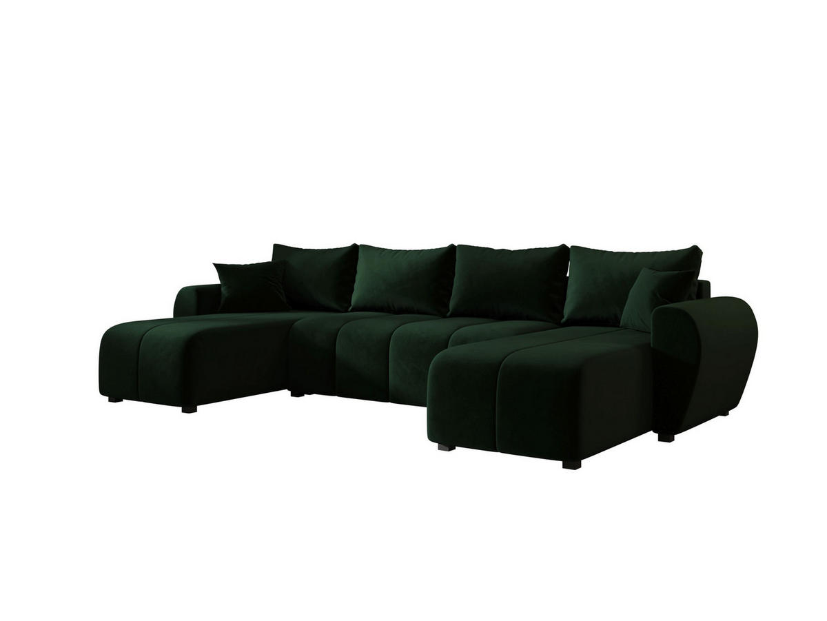 WOHNLANDSCHAFT MOLISA U Itaka 10 mit Schlaffunktion - Dunkelgrün, Textil (303/82/208cm) - Bedante