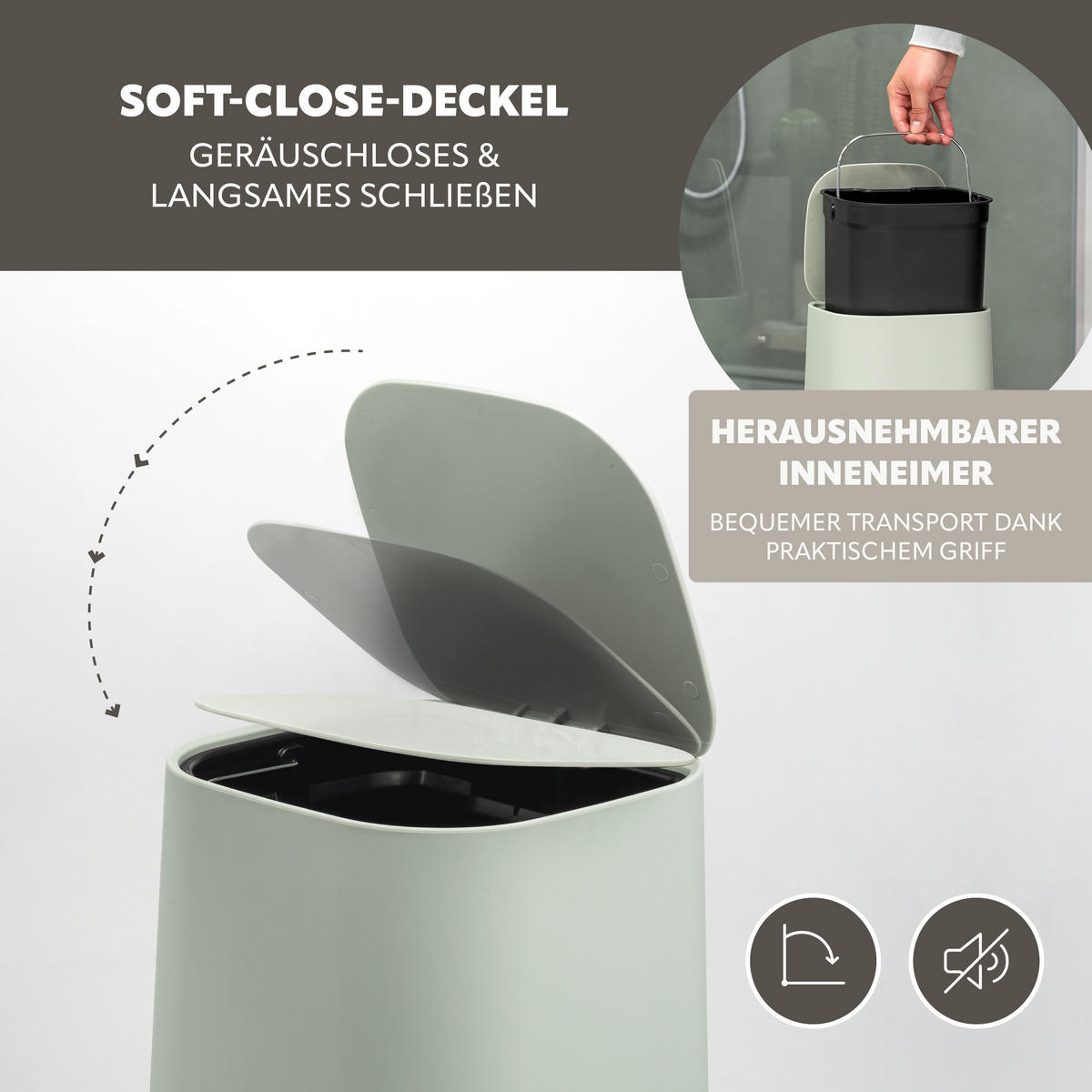 BAD-ACCESSOIRES-SET VALONA 5tlg., salbei, Kunststoff - Salbeigrün, Kunststoff (21/25.5/21cm) - eluno