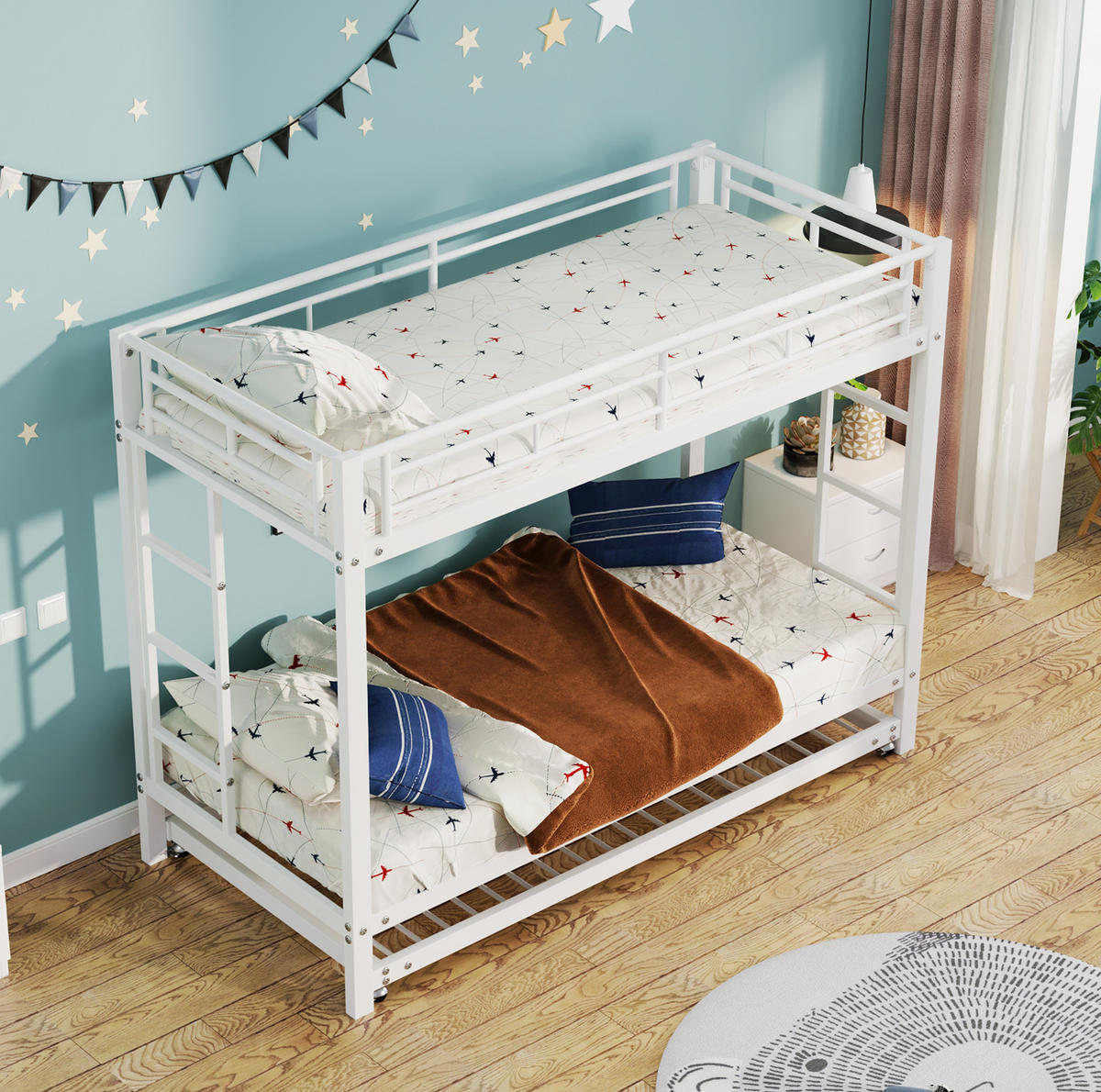 ETAGENBETT 90/200 cm in Weiß aus Metall mit Ausziehbett und hohem Sicherheitsgeländer - Weiß, Metall (90/200cm) - OKMYHOME
