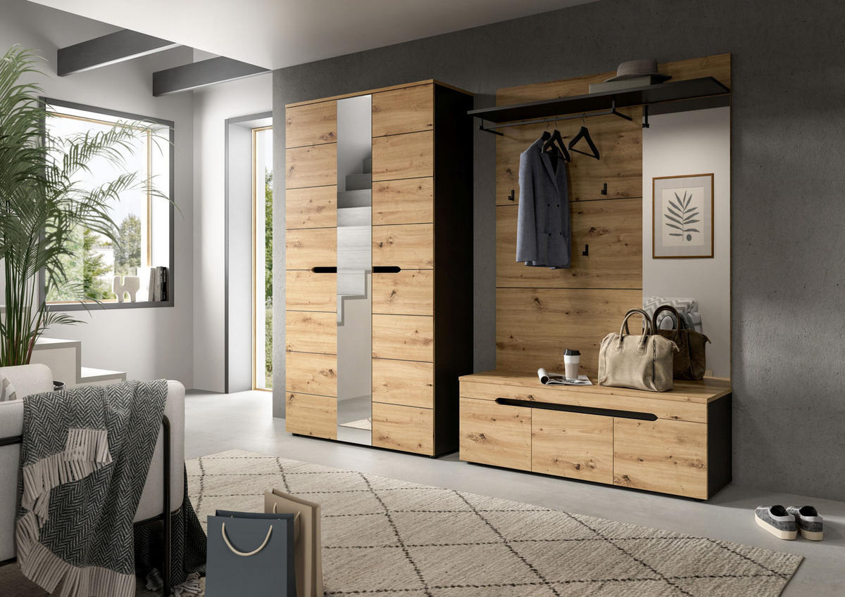 GARDEROBEN-SET Canu Artisan 240/37/190 cm - Grau, Holzwerkstoff (240/190/37cm) - Xonox