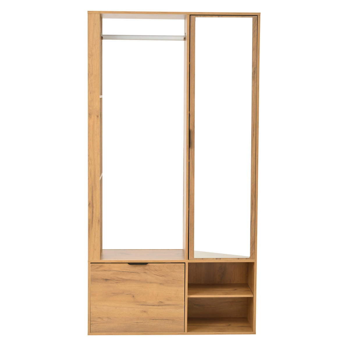GARDEROBENSCHRANK mit Spiegel 100 x 33 x 190 cm Holzoptik mit 9 Ablagefächern - Braun, Holzwerkstoff (33/190/100cm) - Beauniv