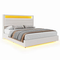 POLSTERBETT mit Stauraum, USB und LED 140x200 cm Leinen Beige - Beige, Metall (140/200cm) - Meubliv