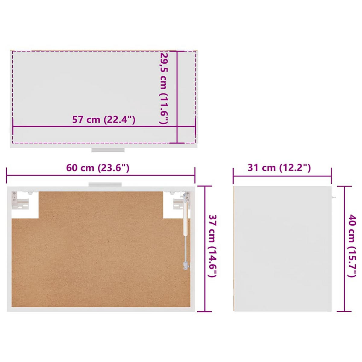 HÄNGESCHRANK Lyon Weiss 60/31/40 Cm Holzwerkstoff - Weiß, Holzwerkstoff (60/31/60cm) - vidaXL