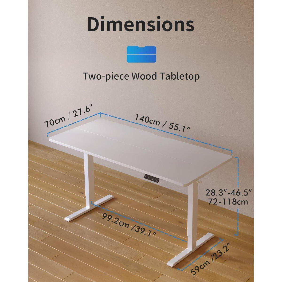 SCHREIBTISCH Höhenverstellbar Elektrisch 140 x 70 cm Weiß - Weiß, Holzwerkstoff (70/140/72cm)