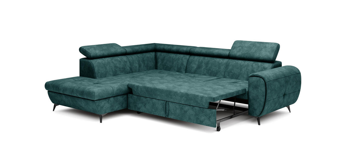 ECKSOFA MAGIA L-S Grün Plüsch-Stoff mit Schlaffunktion - Grün, Holz (260/217cm) - MASSENO