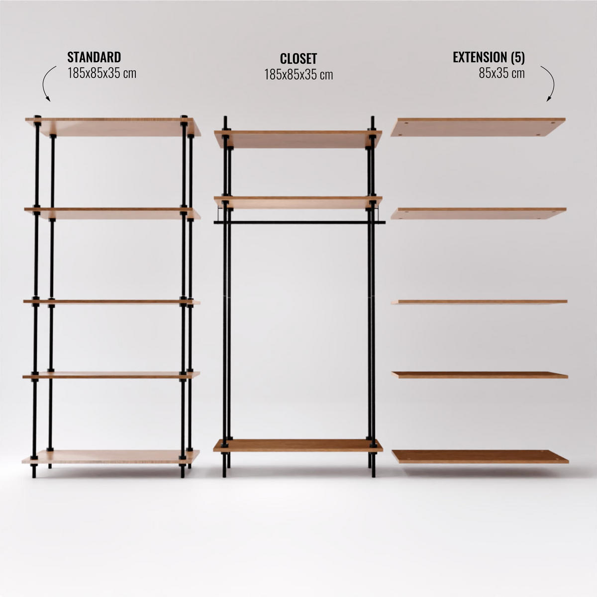REGALSYSTEM Wandergal mit Kleiderschrank - Eiche San Remo, Metall (235/185/35cm) - AR Shelving