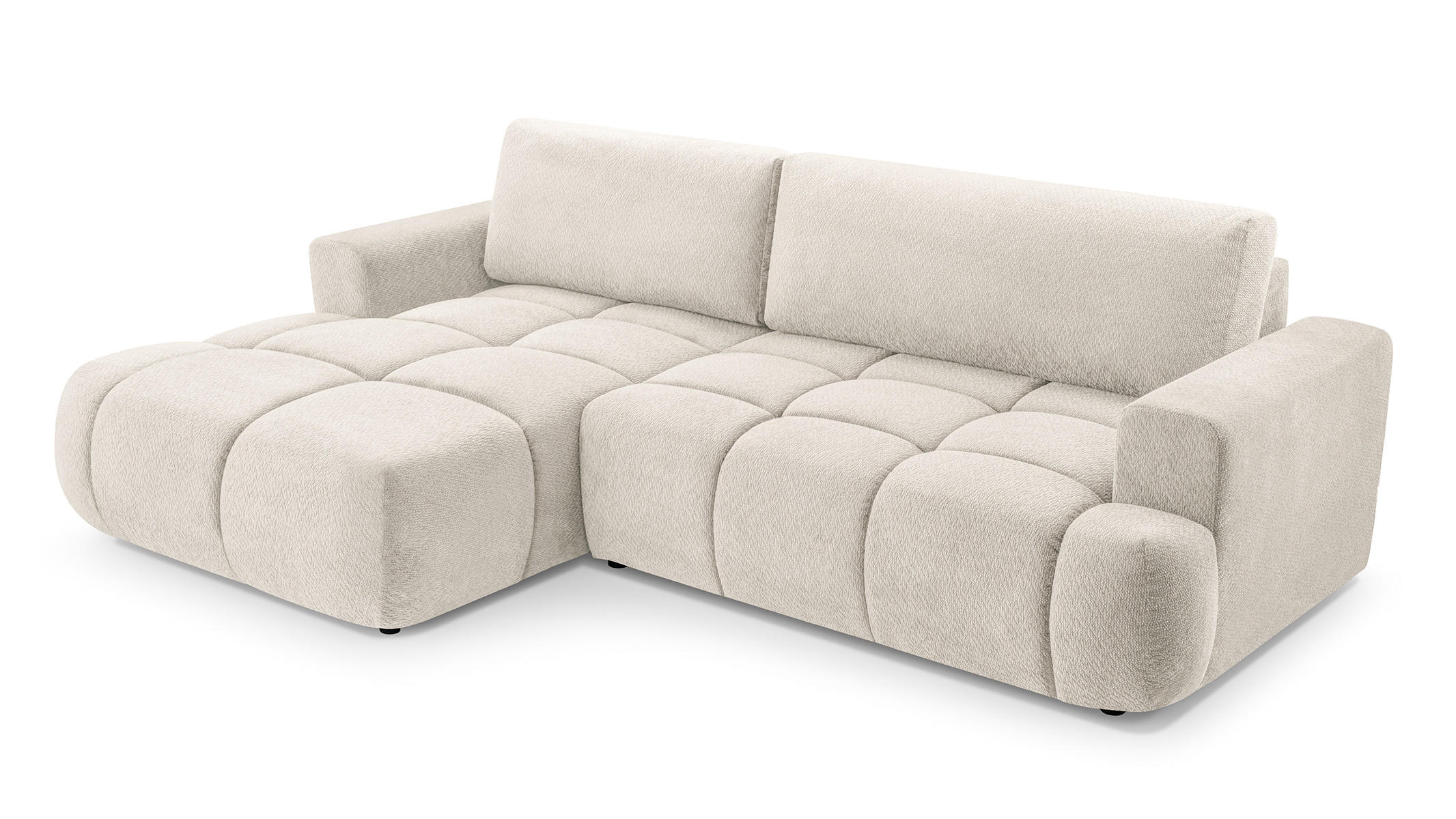 ECKSOFA VASTO Beige Geflochtener Stoff mit Schlaffunktion - Beige, Holz (261/152cm) - MASSENO