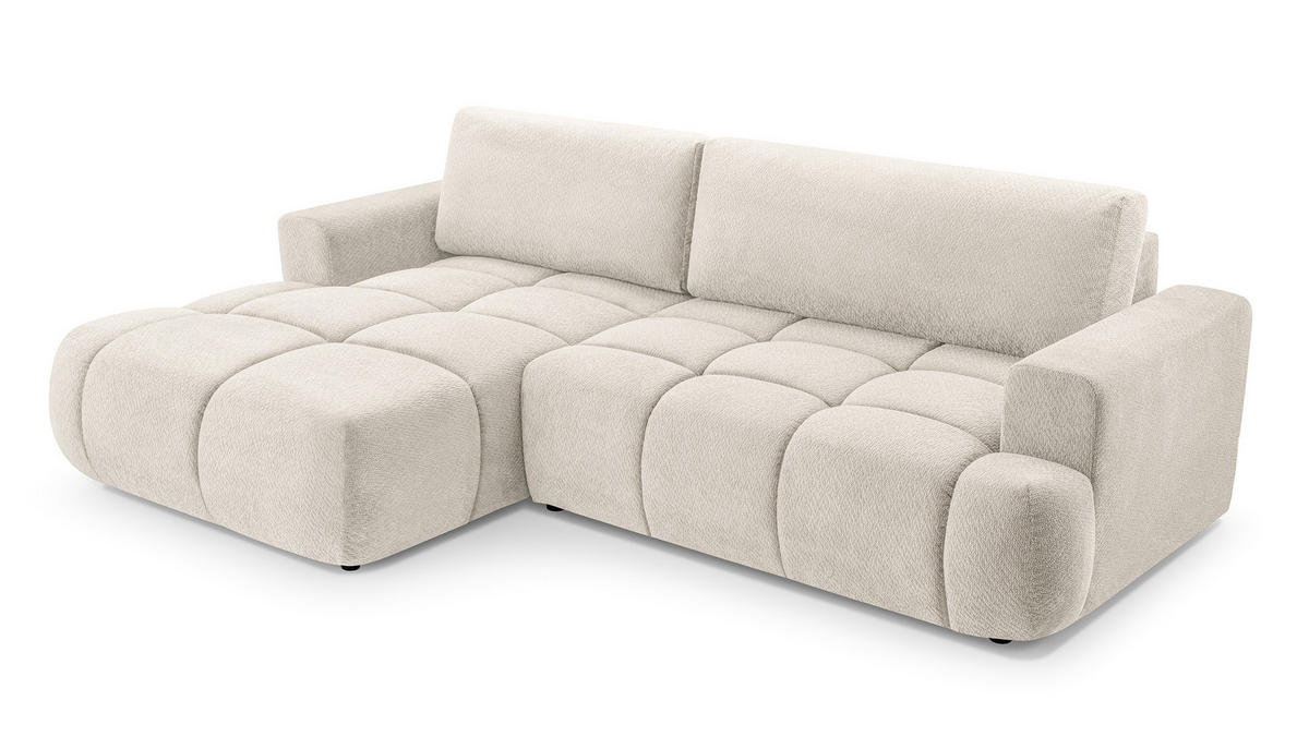 ECKSOFA VASTO Beige Geflochtener Stoff mit Schlaffunktion - Beige, Holz (261/152cm) - MASSENO