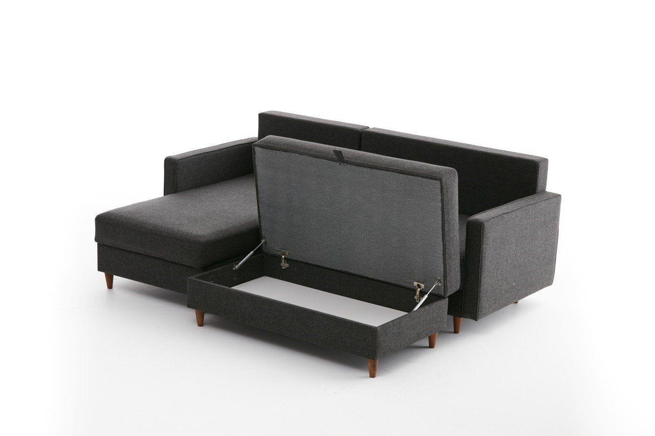 ECKSOFA mit Hocker, Schlaffläche - Anthrazit/Walnussfarben, Holz/Kunststoff (210/155cm) - myHomelando