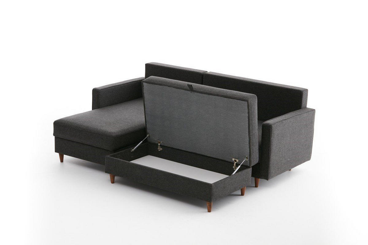 ECKSOFA mit Hocker, Schlaffläche - Anthrazit/Walnussfarben, Holz/Kunststoff (210/155cm) - myHomelando