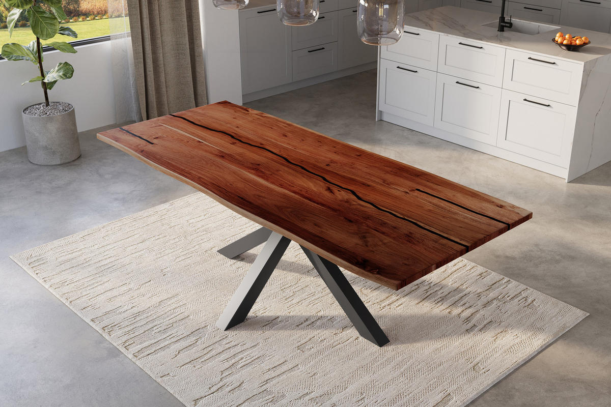 ESSTISCH POLLY - Schwarz/Braun, Holz/Metall (100/300/77cm) - SAM