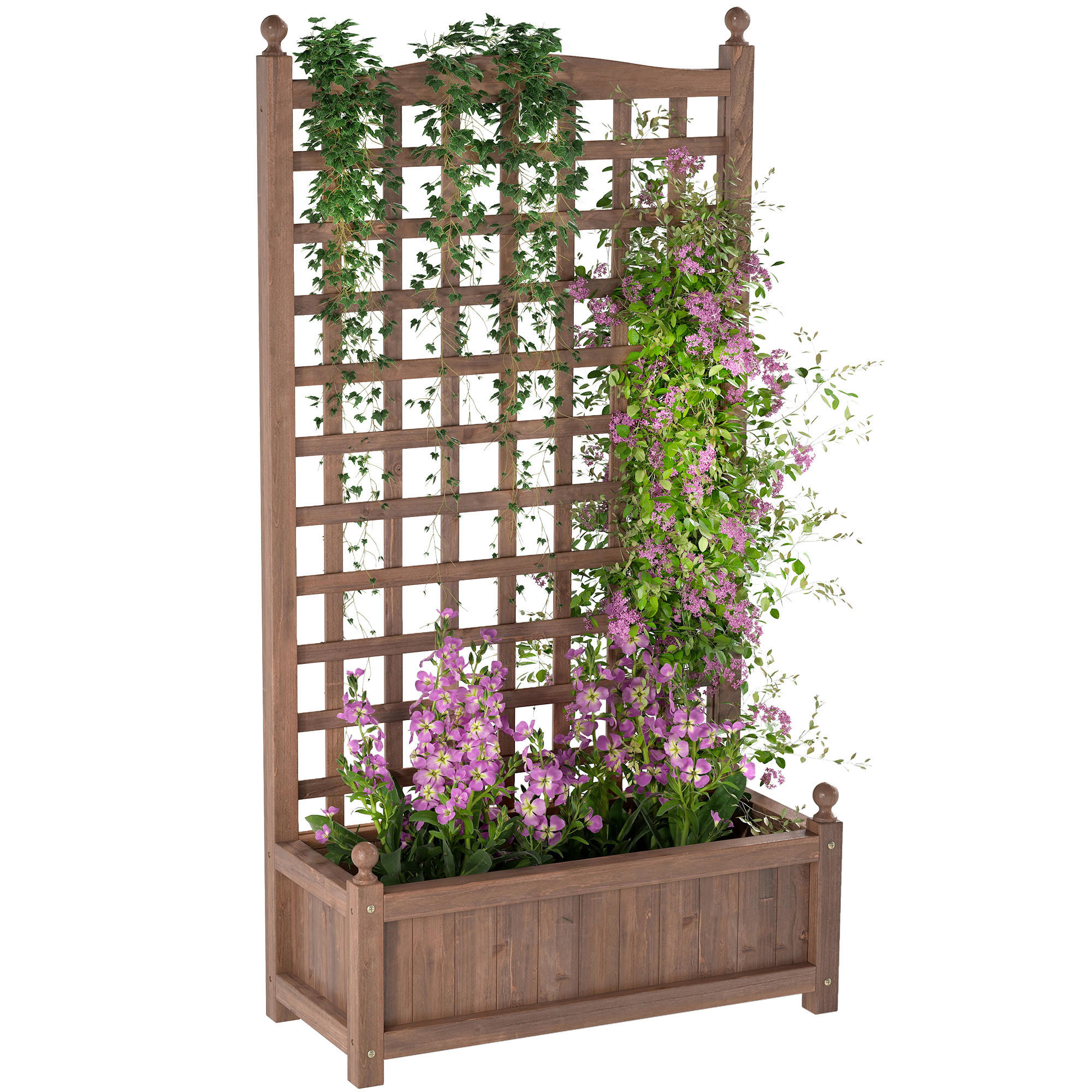 HOCHBEET DE-12100 mit Rankgitter rechteckig, 64/28/120 cm Natur - Braun, Holzwerkstoff (64/120/28cm) - ComfortXL