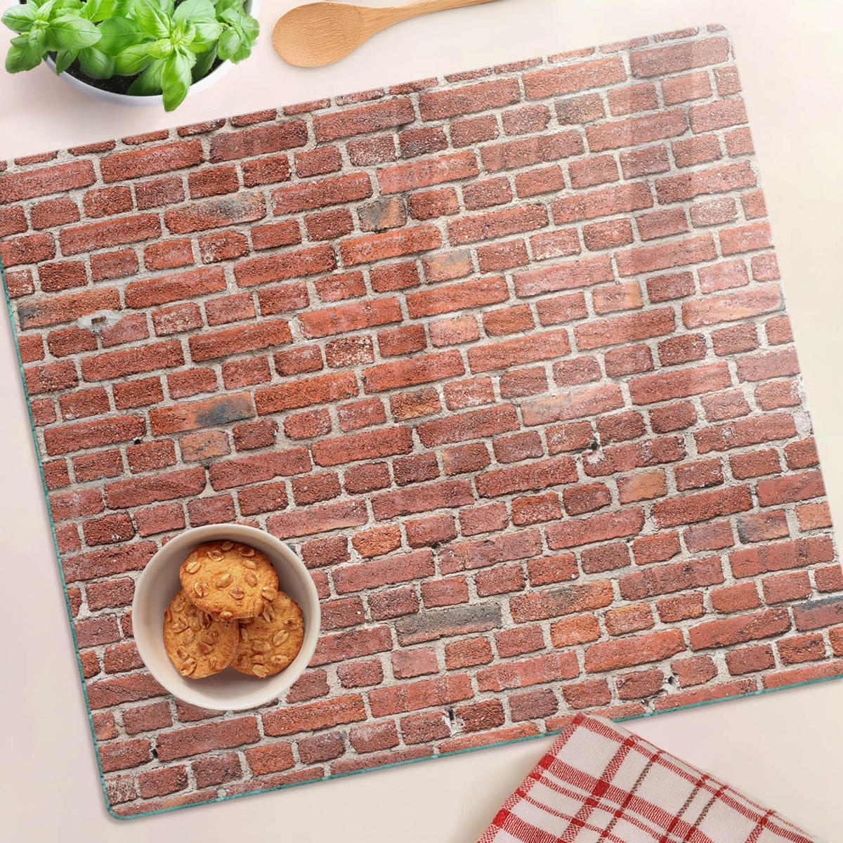 GLASPLATTE 60x52 cm Ziegelmauer - Rot, Glas (60/0.4/52cm) - TULUP