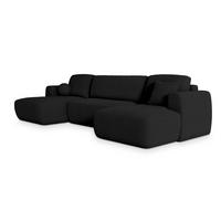 WOHNLANDSCHAFT SENTUM N Schwarz Boucle-Stoff mit Schlaffunktion - Schwarz, Holz (330/90/148cm) - MASSENO