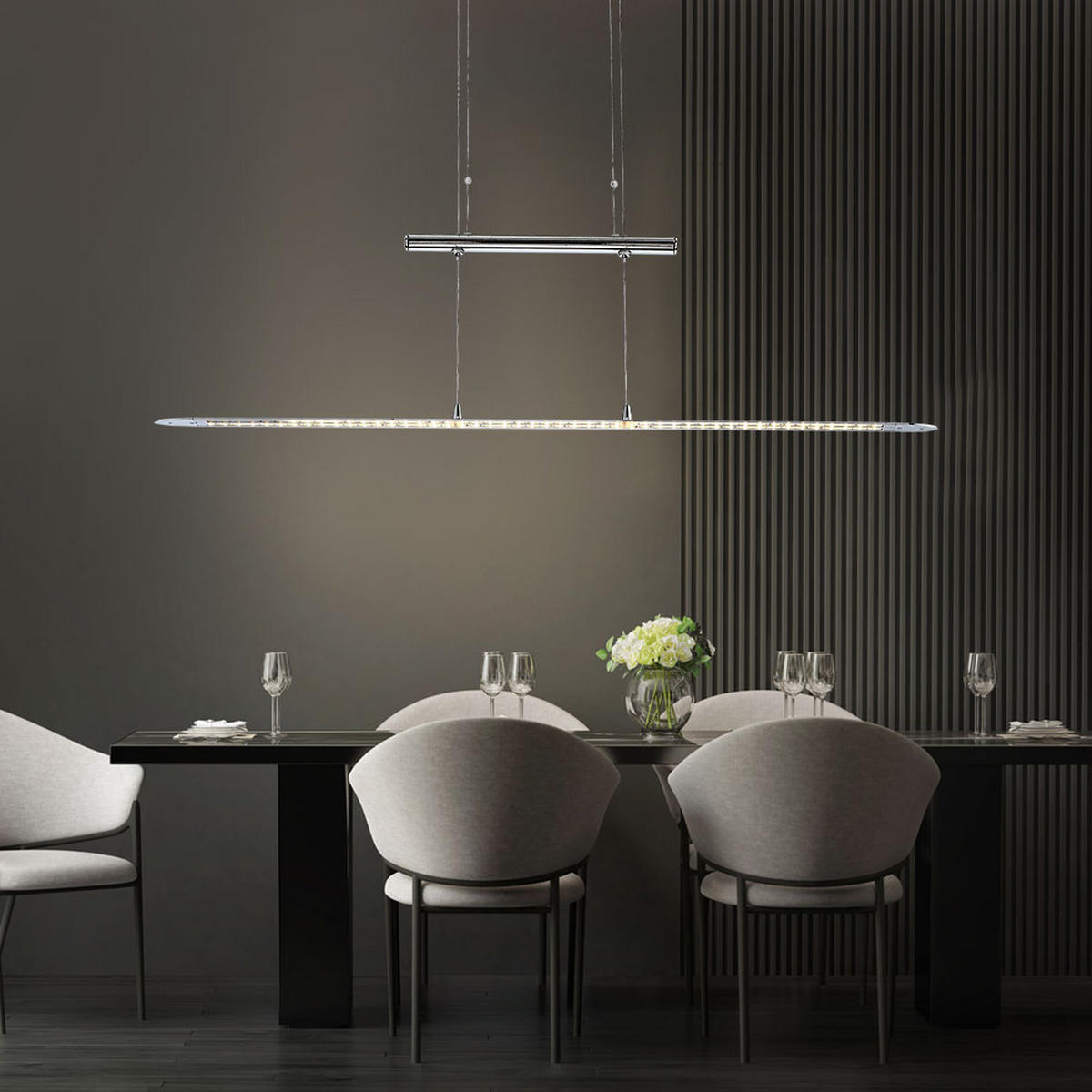 LED HÄNGELEUCHTE Chrom Silber höhenverstellbar - Silberfarben, Metall (92.5/7/150cm) - Globo Lighting