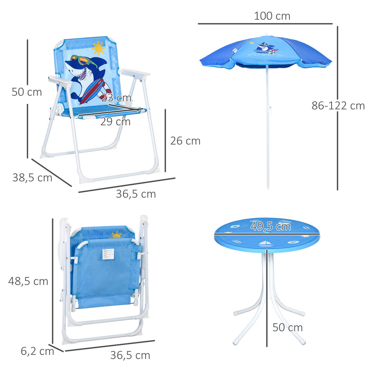 KINDERSITZGRUPPE, Blau, Metall, Polyester - Blau, Metall - Outsunny