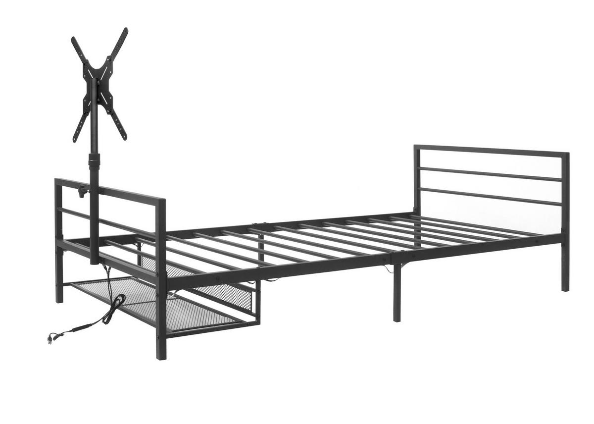 METALLBETT 90/200 cm Schwarz mit LED-Beleuchtung und Unterbett-Aufbewahrungskörben - Schwarz, Metall (90/200cm) - Oxeza