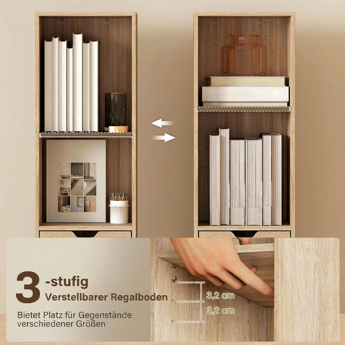 REGAL DE-15577 30/24/158 cm, mit Schublade & Schrankfach Naturholz - Naturfarben, Holzwerkstoff (30/158/24cm) - ComfortXL
