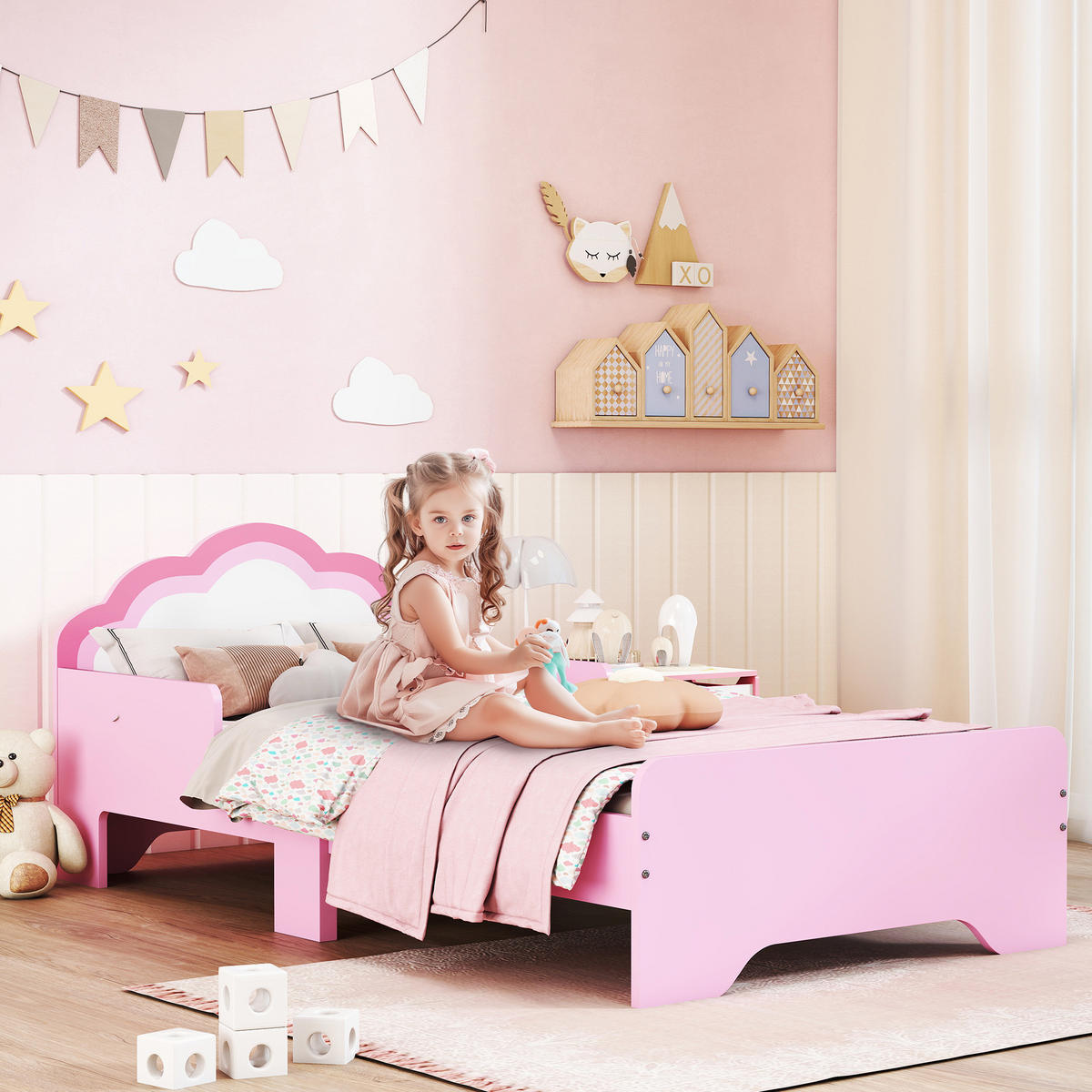 KINDERBETT 140x70 cm DE-14554 mit Wolken-Design, inkl. Lattenrost Rosa - Pink, Holzwerkstoff (70/140cm) - ComfortXL