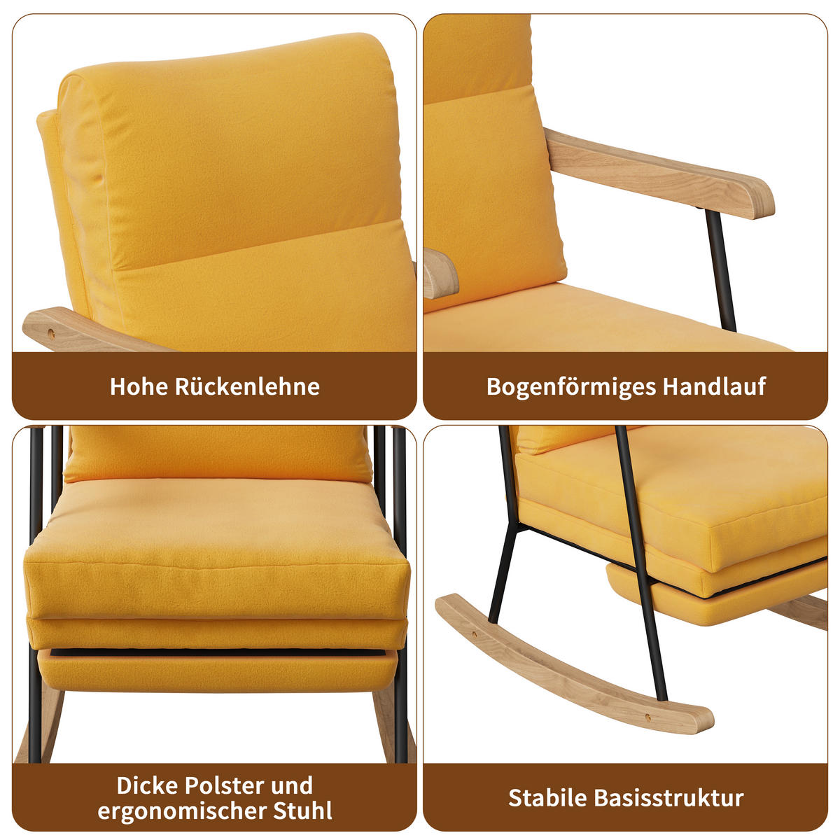 SCHAUKELSTUHL gepolstert ausziehbare Fußstütze gelb - Gelb, Holz (97.5/94/64.5cm) - LEBENLANG