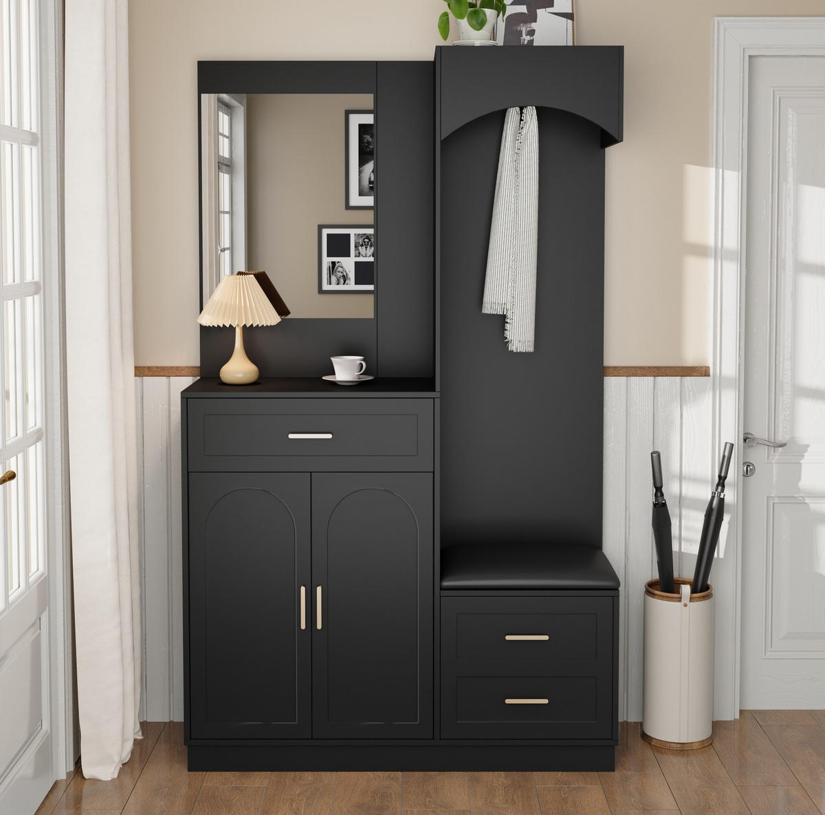 GARDEROBE 110/185,5/33 cm Schwarz aus MDF und Spanplatte mit Spiegel - Schwarz, Holzwerkstoff (33/185.5/110cm) - OKMYHOME