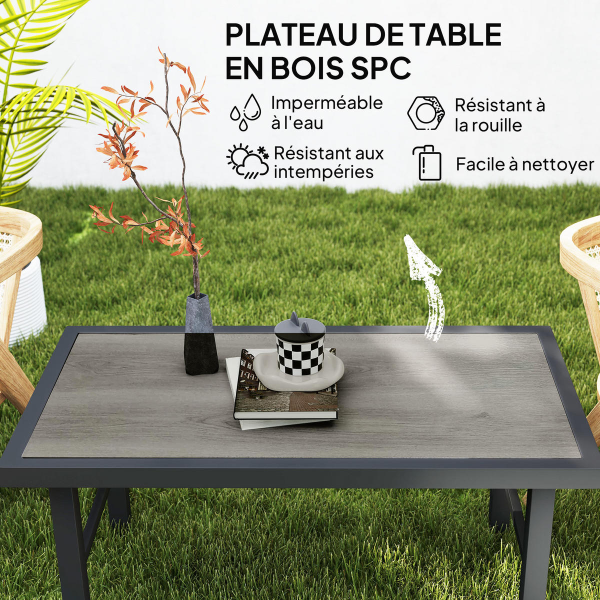GARTENBEISTELLTISCH DE-14181 rechteckig 100x52 cm, Holzoptik Schwarz - Grau, Metall (100/52/46cm) - ComfortXL