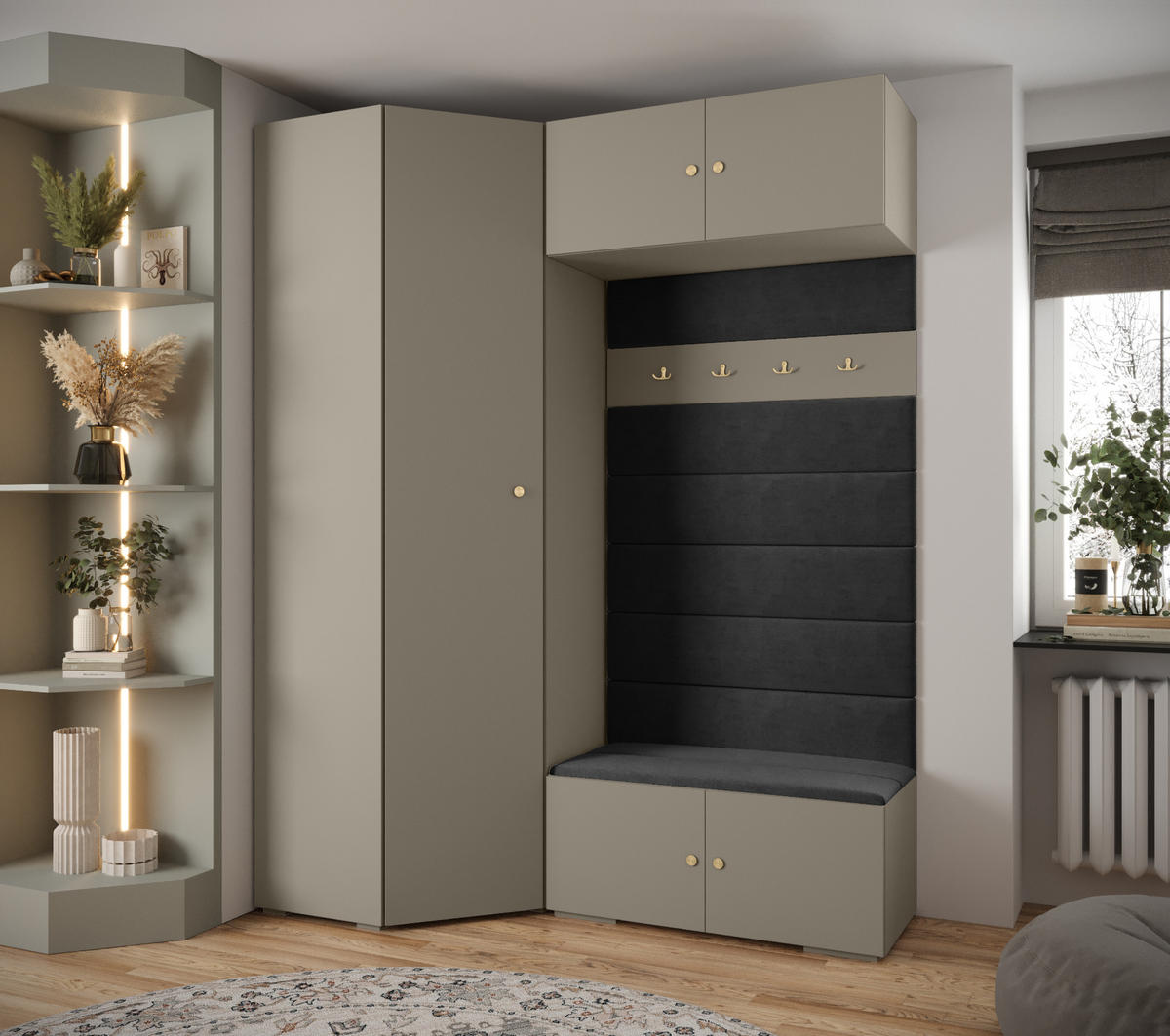 GARDEROBEN-SET 236,7/181,7/47 - Kaschmir/Goldfarben, Holz/Metall (181.7/236.7/47cm) - Abiks Möbel