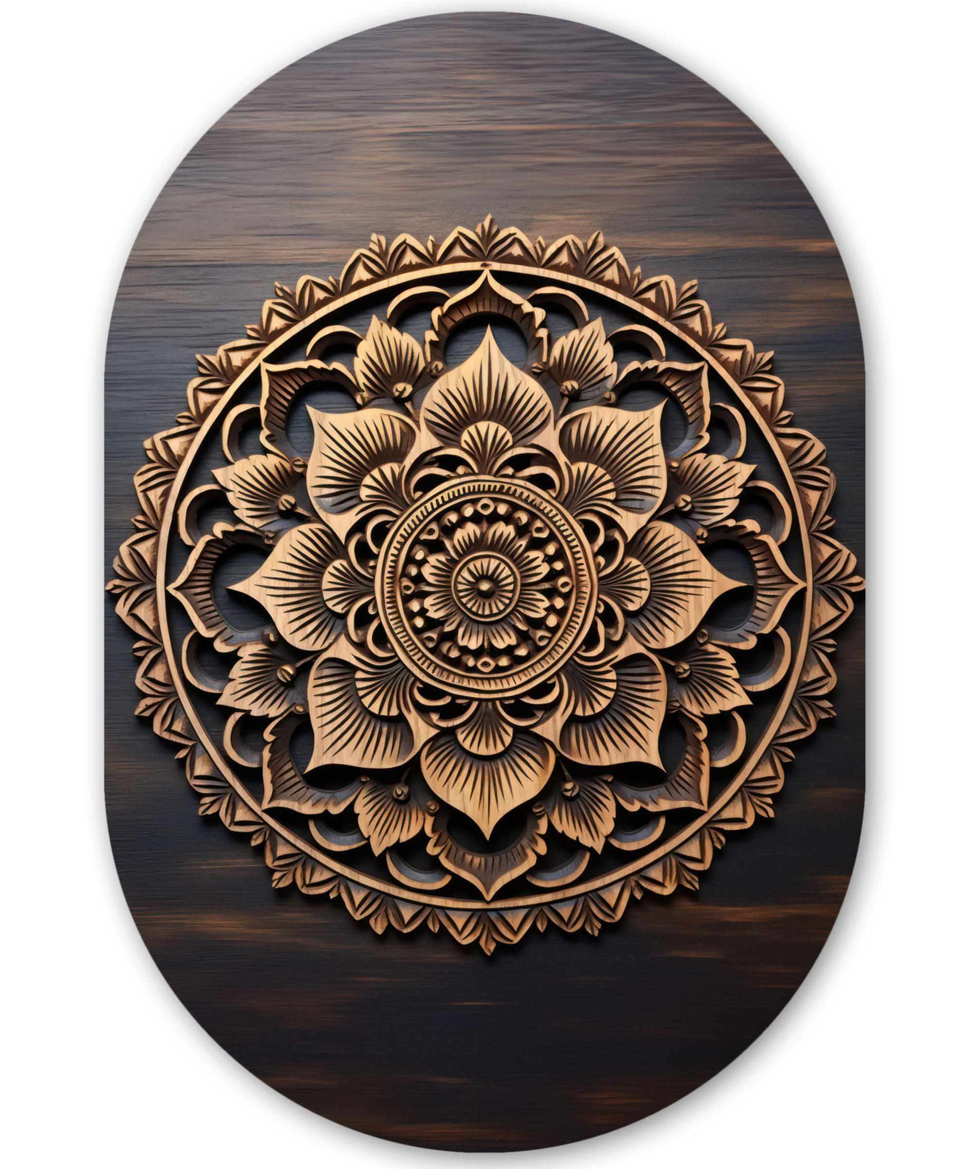 MuchoWow NÁSTĚNNÝ OBRAZ Mandala - dřevo - květiny - hnědá 60x90 cm