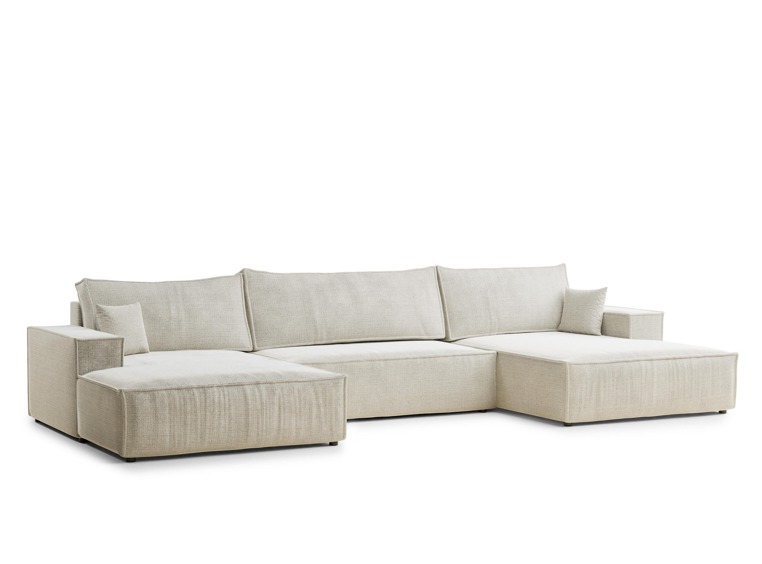 WOHNLANDSCHAFT Kyoto Beige grau Chenille-Stoff - Greige/Schwarz, Holz/Holzwerkstoff (398/70/148cm) - Maison de Reve
