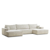 WOHNLANDSCHAFT Kyoto Beige grau Chenille-Stoff - Greige/Schwarz, Holz/Holzwerkstoff (398/70/148cm) - Maison de Reve