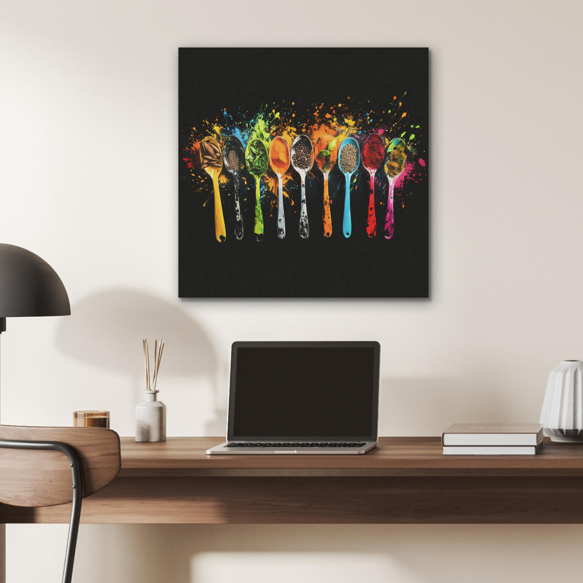 AKUSTIKBILD Löffel - Gewürze - Modern - Graffiti - Farbe - Farbenfroh Wandbilder 60x60 cm - Multicolor, Kunststoff (60/60/0.9cm) - MuchoWow
