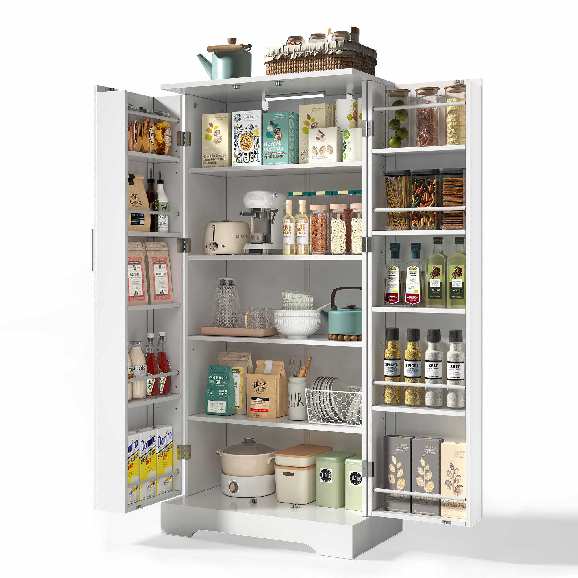 BUFFET 60/35/128 cm Weiß aus MDF mit LED-Sensorleuchte - Weiß, Holzwerkstoff (60/128/35cm) - OKWISH