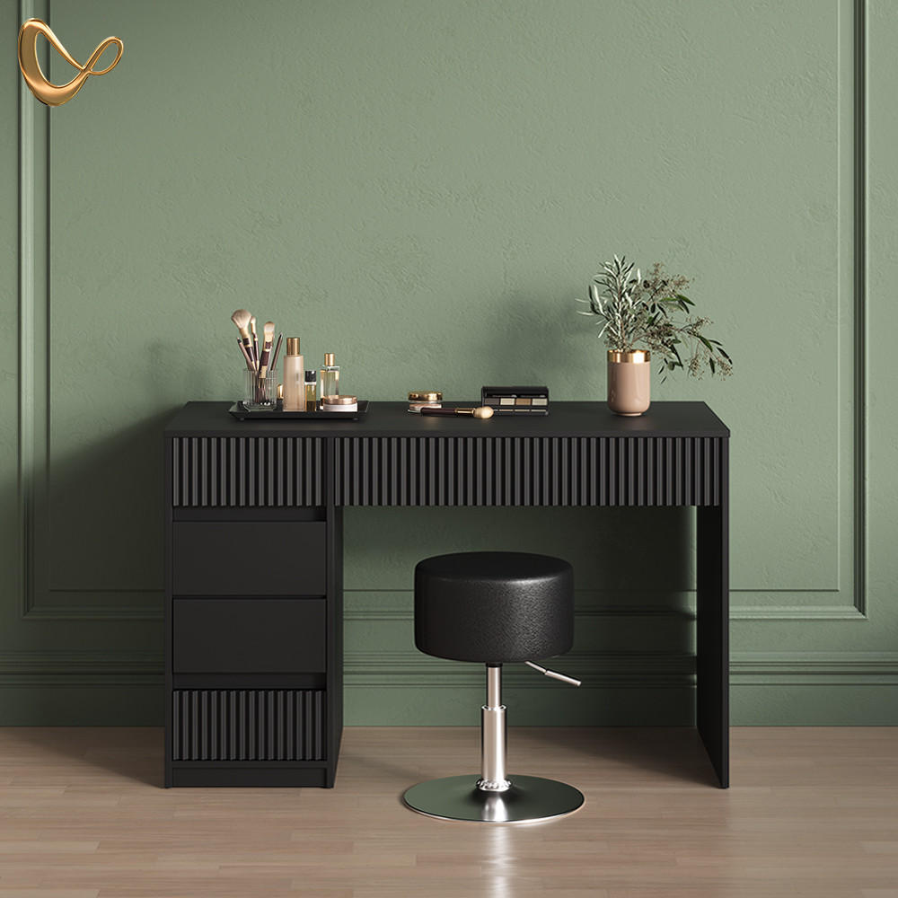 SCHMINKTISCH Allia Schwarz 120 cm mit Hocker - Schwarz, Holzwerkstoff (120/76/55cm) - Livinity®