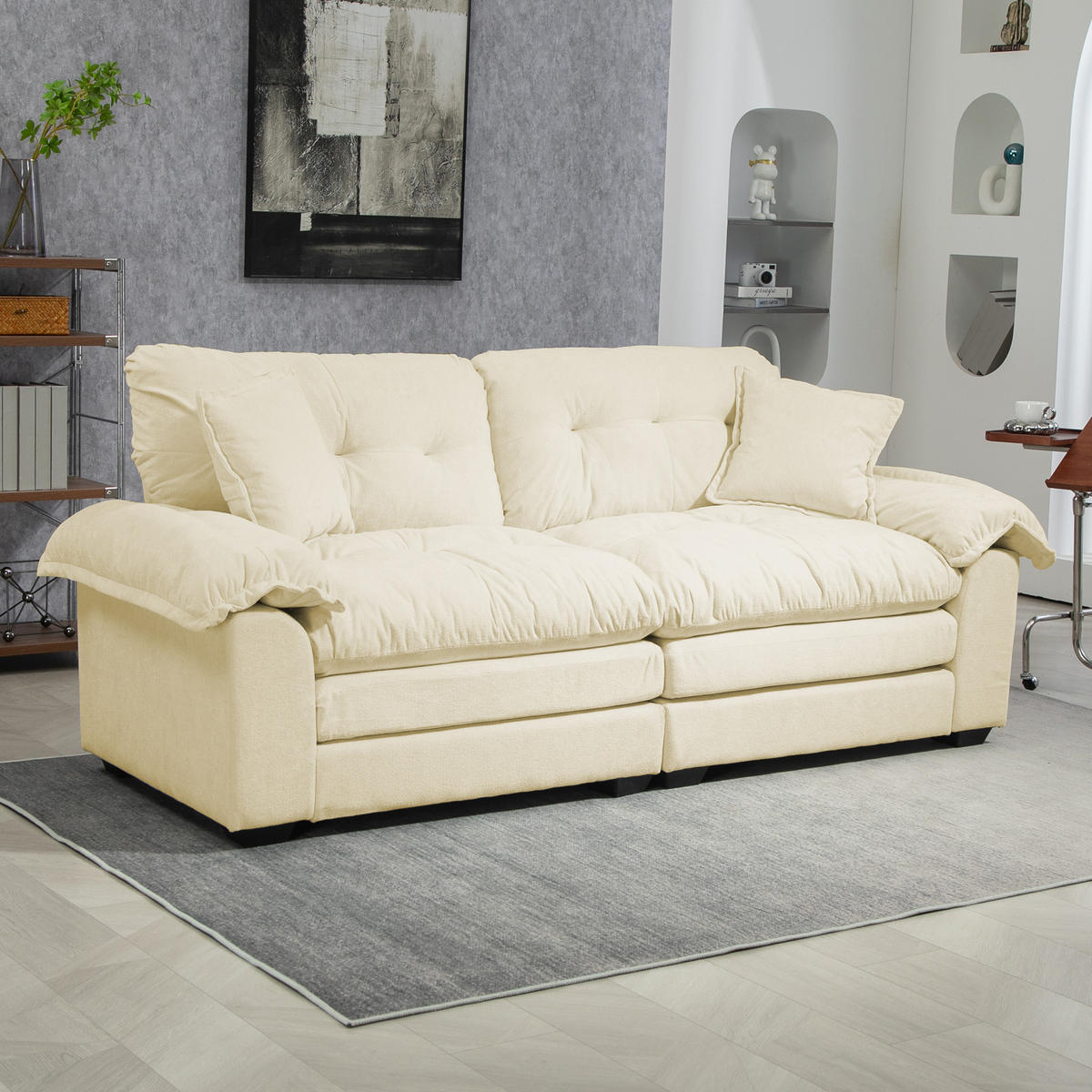 ZWEISITZER-SOFA Chenille-Polster mit tiefem Sitz 213,4/90,1/87,6 cm Beige - Beige, Textil (90.1/87.6/213.4cm) - Redom