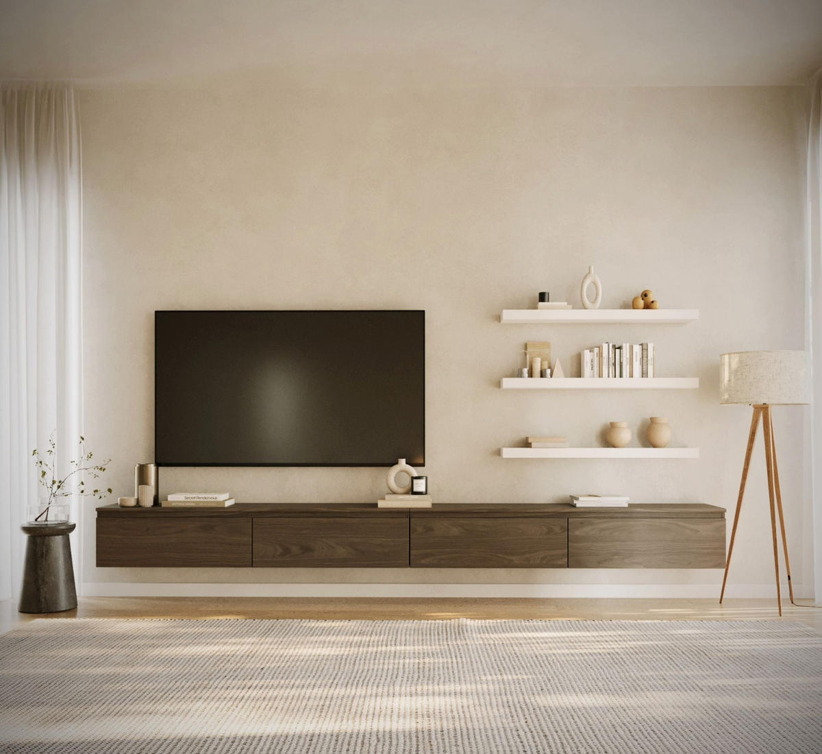 TV-LOWBOARD Bemmi hängend Holzoptik Walnuss 300/30/30 cm - Dunkelbraun, Holzwerkstoff (300/28.4/31.8cm) - Selsey