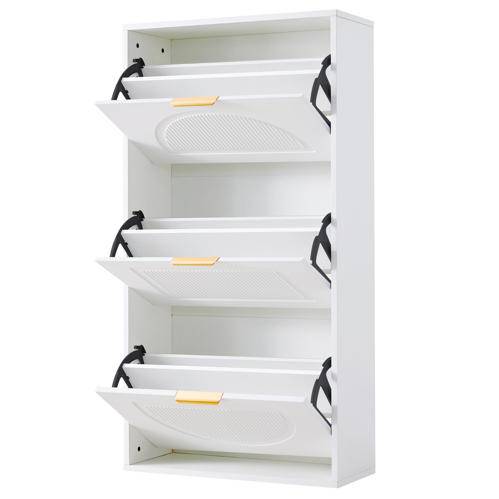 SCHUHSCHRANK aus MDF & Spanplatte 60x24x114cm in Weiß mit 3 Klappen - Weiß, Holzwerkstoff (60/114/24cm) - Modfu